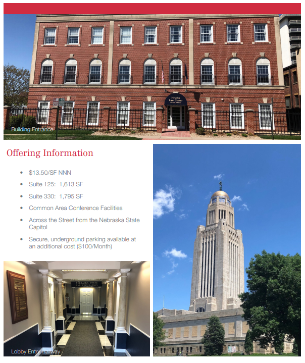 The offices are across the street from the Nebraska State Capitol.