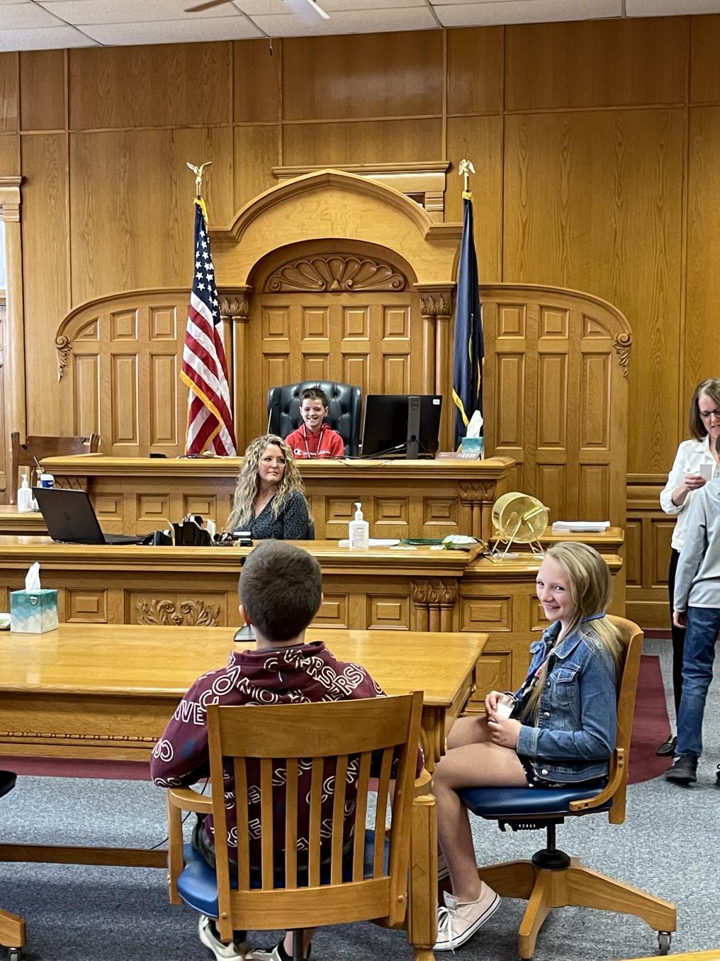 Students taking part in a mock trial in Aurora, NE.