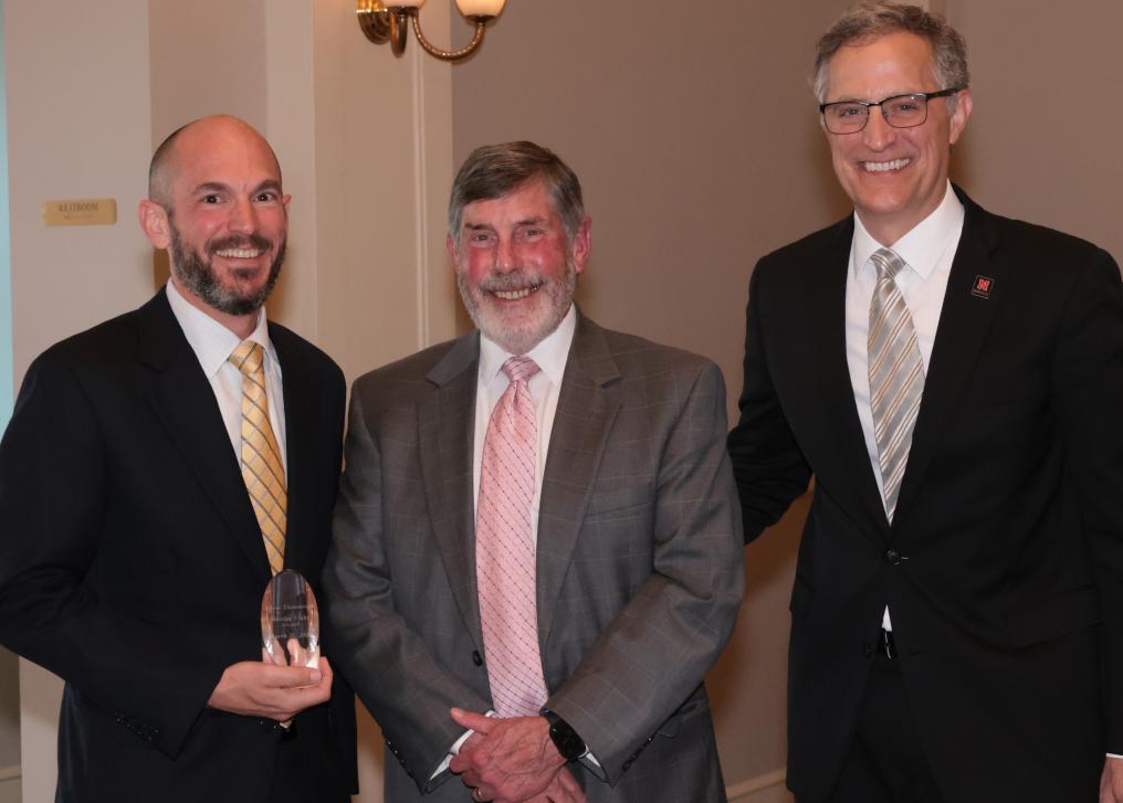 left to right: UNL Professor Adam Thimmesch, Foundation President Steve Gealy and award present Richard Moberly, Dean of the UNL Law School.
