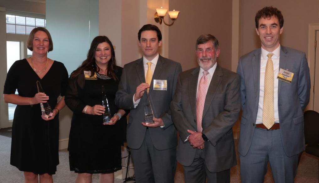 Jeanette Stull, Judge Julie Smith, Dwyer Arce, Foundation President Steve Gealy and award presenter Justice Jonathan Papik of the Nebraska Supreme Court.  Joy Shiffermiller was unable to attend.