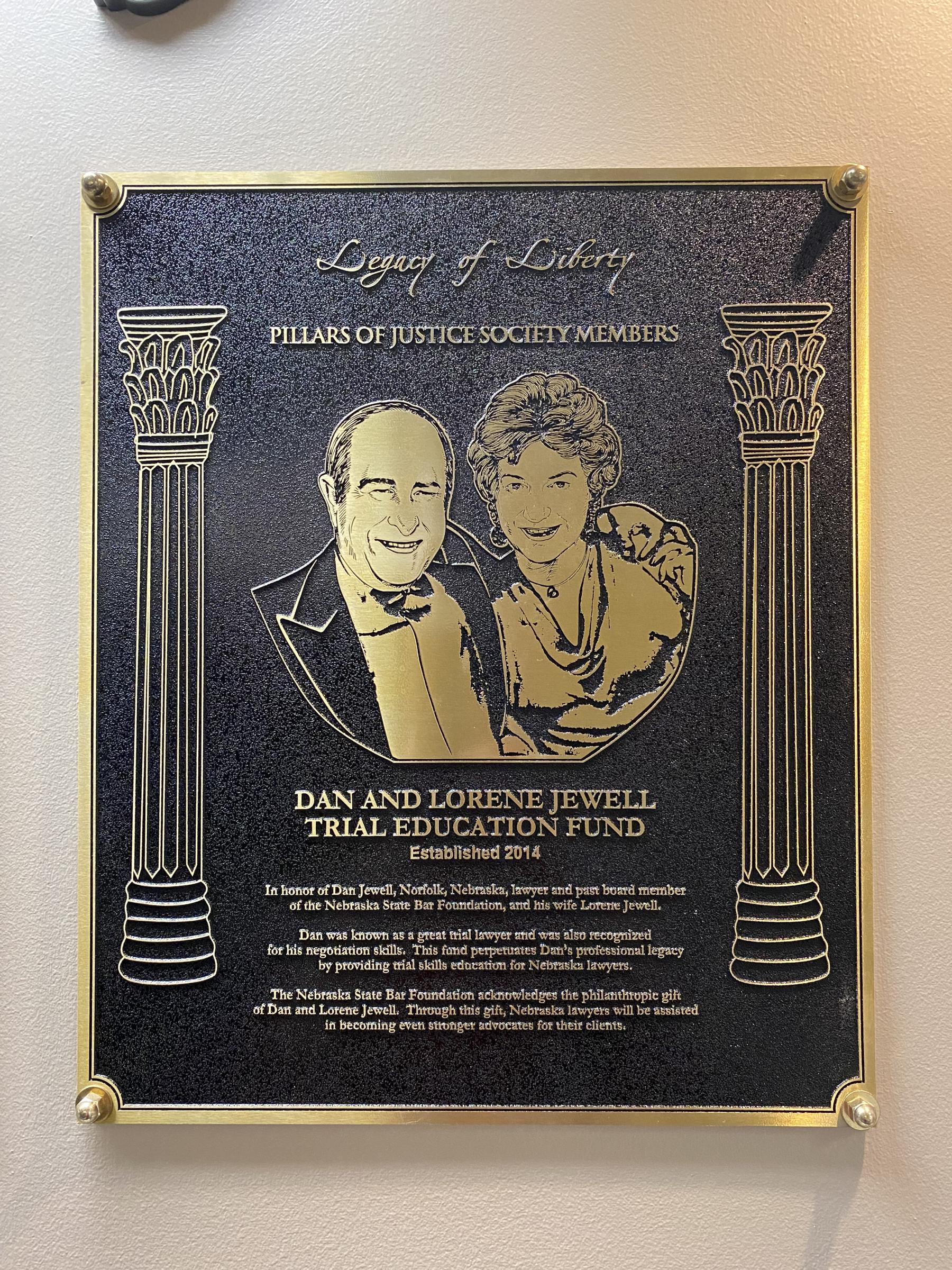 Dan and Lorene Jewell Plaque